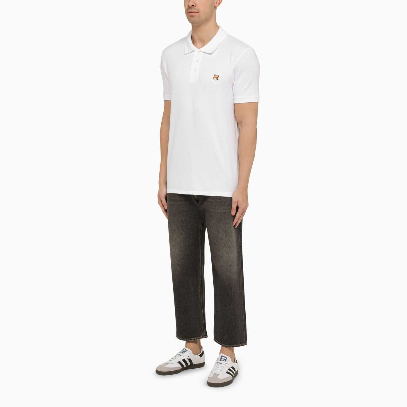 Maison Kitsune, Maison kit suné white cotton polo shirt with logo patch