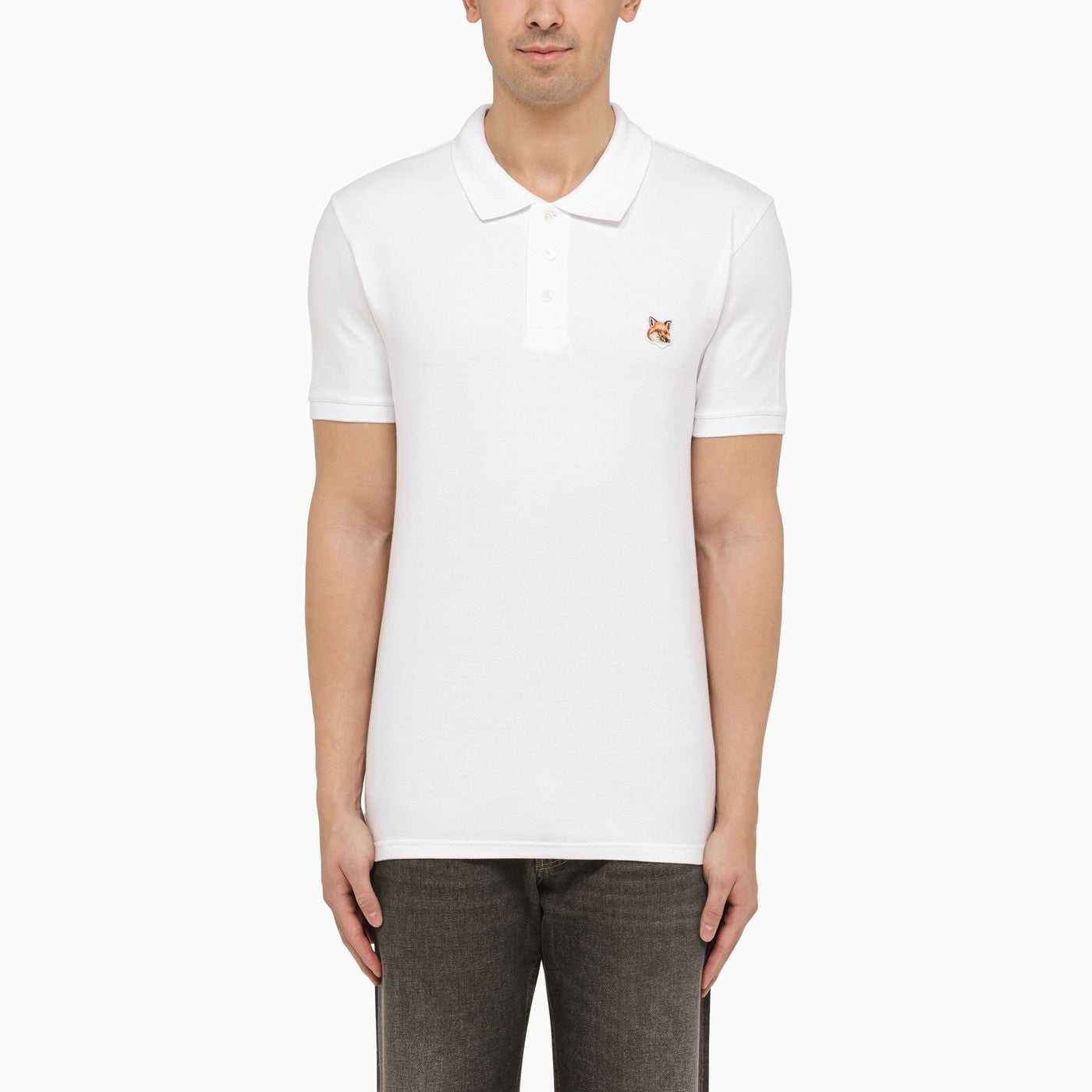 Maison Kitsune, Maison kit suné white cotton polo shirt with logo patch