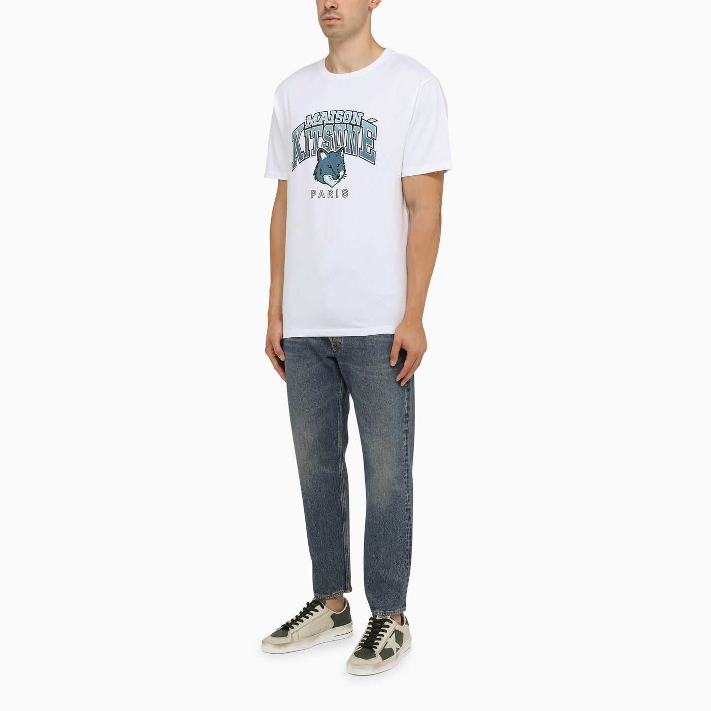 Maison Kitsune, Maisonkitsuné White/Blue Cotton Crew Neck T-Shirt