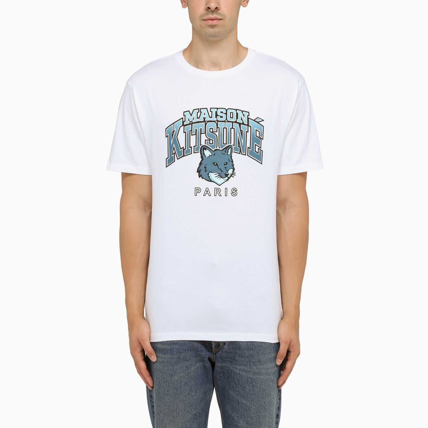 Maison Kitsune, Maisonkitsuné White/Blue Cotton Crew Neck T-Shirt