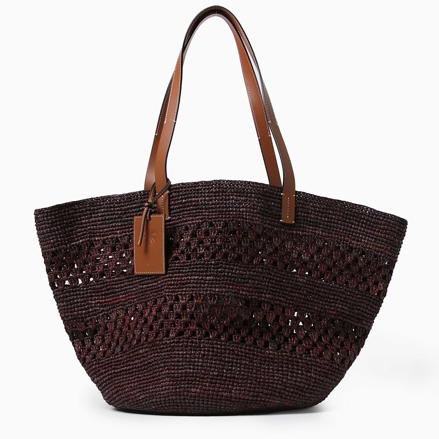 Manebi, Manebí leather and leather in chocolate colored basket bag