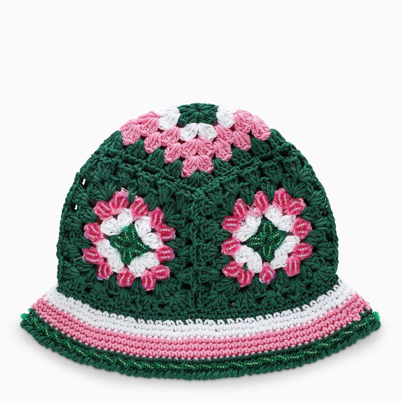 Matimì, matimì green crochet bucket hat with flowers